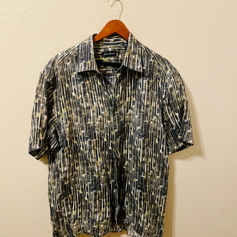 Jhane Barnes vintage, BoHo, green, and blue button down